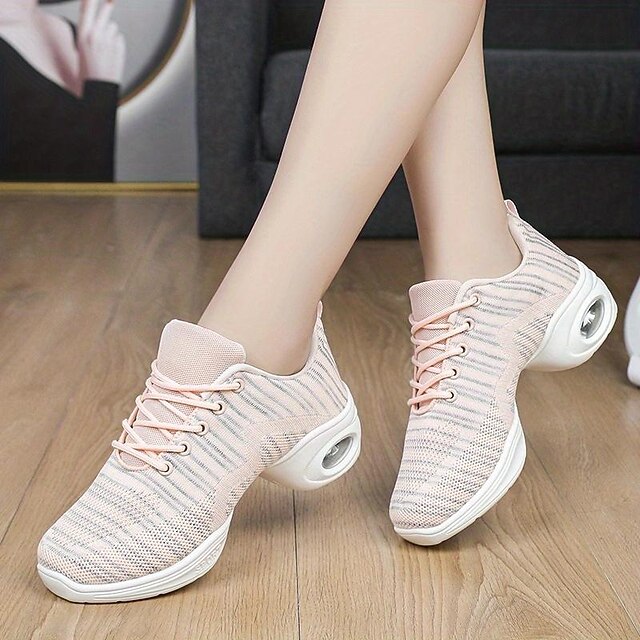 Women's Arch Support Dance Shoes Lace Up Air Cushion Mesh Sneakers with Soft Sole Comfort for