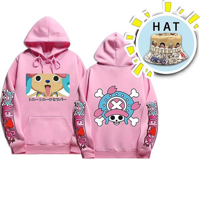  one piece tony tony chopper hettegenser anime anime frontlomme grafisk hettegenser for menn kvinner unisex voksnes hot stamping 100 % polyester med lue