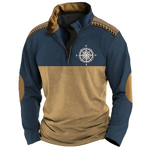 Men's Graphic Nautical Compass Sweatshirts Sweatshirt Zip Sweatshirt Long Sleeve Sweatshirt Quarter Zip Sports Casual Vintage Retro 3D Print Vacation Sports Outdoor Holiday Print Spring & Fall 5