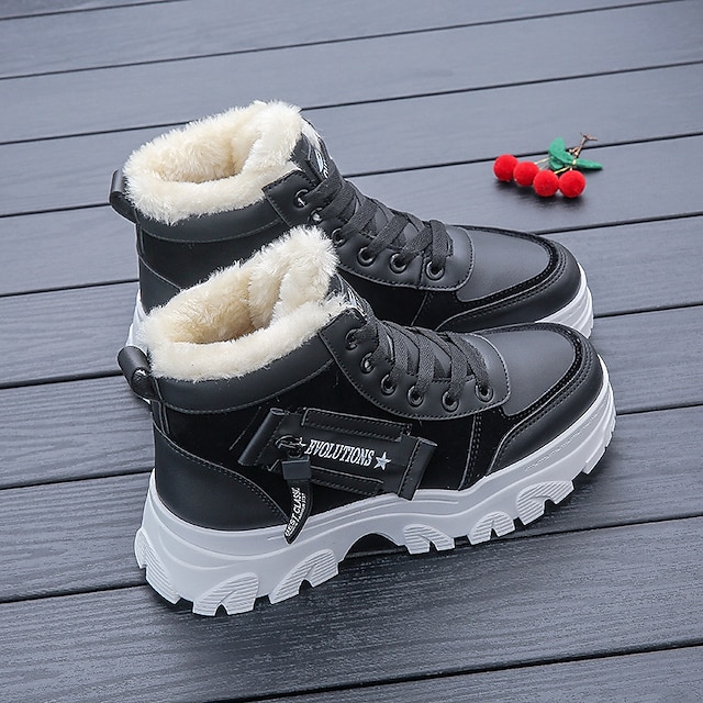  Pentru femei Adidași Cizme Cizme de Zăpadă Pantofi de tată Zilnic Culoare solidă Căptușiți Ghete Botine Iarnă Broderie Toc Drept Vârf rotund Casual minimalism Alergare Plimbare PU Dantelat Negru Maro