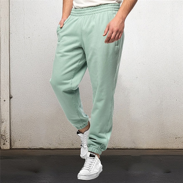  Men's Sweatpants Joggers Wide Leg Sweatpants Trousers Pocket Plain Comfort Breathable Outdoor Daily Going out 100% Cotton Fashion Casual Black Green