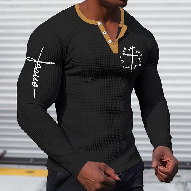 3D Eagle Print Men's Henley T-Shirt - Casual Long Sleeve Tee main image 1