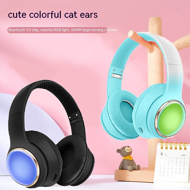  Kids Bluetooth Headphones LED Lights Stereo Sound with MIC Volume Limited 25H Playtime Foldable Bluetooth 5.3 Kids Wireless Headphones on Ear for Tablets Phone PC