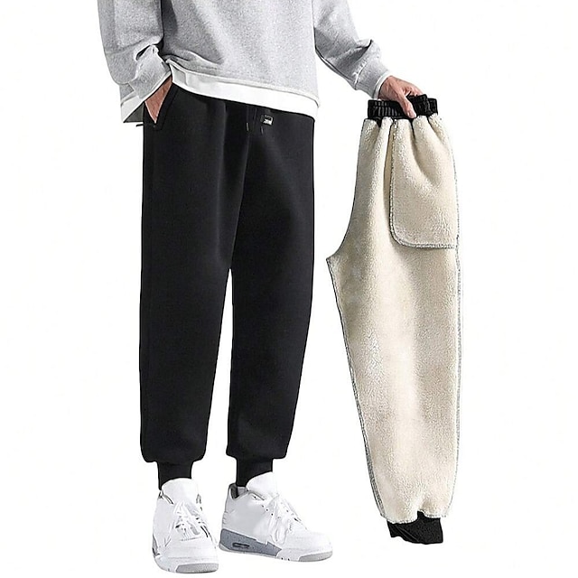  Men's Joggers Track Pants Zipper Pocket Bottoms Athleisure Winter Fleece Thermal Warm Running Walking Relaxed Fit Sportswear Activewear Solid Colored Black Grey