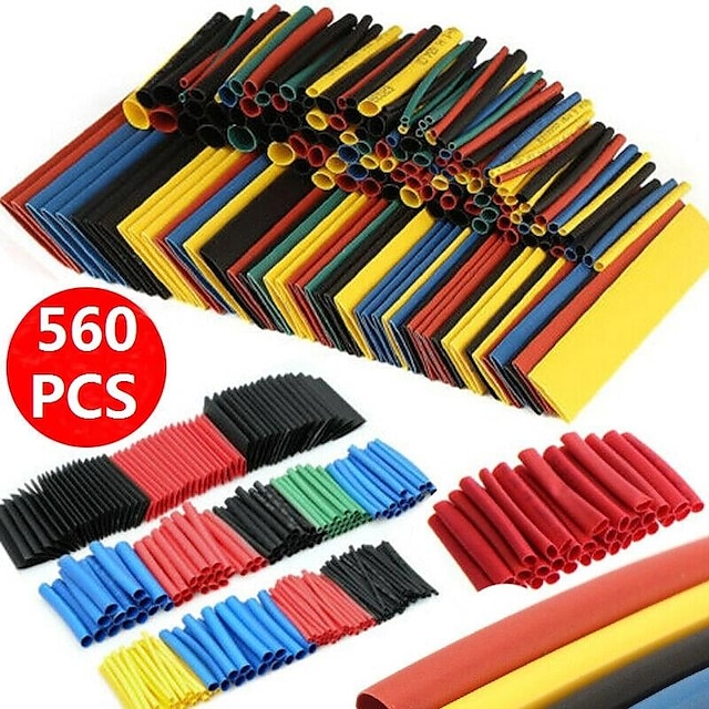  164/560pcs Shrinking Heat Shrink Tubing 2:1 Polyolefin Tube Sleeve Wrap Wire Set Multicolor