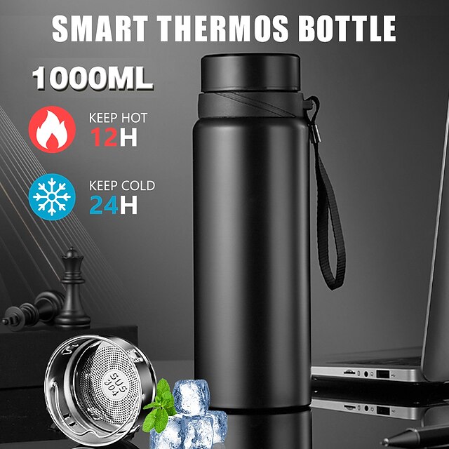  1000ml smart termosflaske holde kald og varm flasketemperaturdisplay intelligent termos for vann te kaffe vakuumkolber