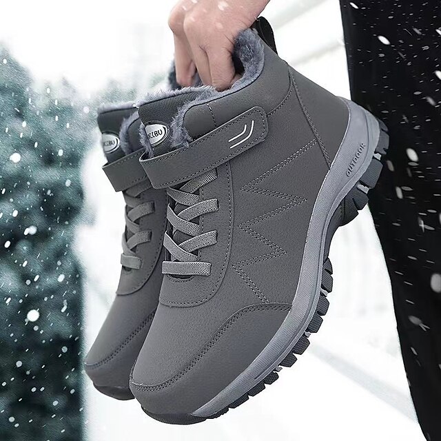  Men's Sneakers Boots Hiking Boots Winter Boots Trekking Shoes Fleece lined Hiking Casual Daily PU Warm Booties / Ankle Boots Lace-up Black Gray Winter