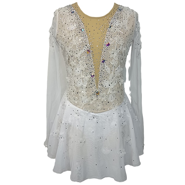 Figure Skating Dress Women's Girls' Ice Dancewear Lace Spandex Long Sleeve Ice Skating Dress