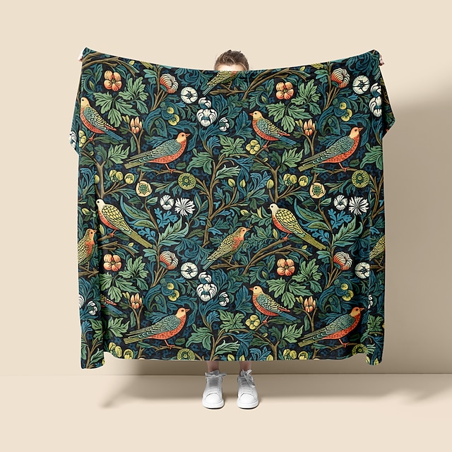  Inspiré par le style de William Morris fleurs et oiseaux couverture super douce, couvertures fantaisie en flanelle, chaudes imprimées en 3D, cadeaux toutes saisons, grande couverture