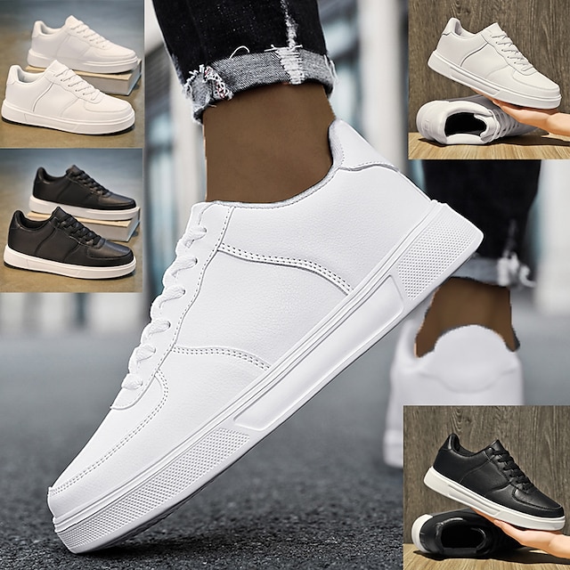  Men's Sneakers Retro White Shoes Walking Casual Daily Leather Comfortable Booties / Ankle Boots Loafer Black White Spring Fall