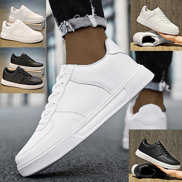 Men's Sneakers Retro White Shoes Walking Casual Daily Leather Comfortable Booties / Ankle Boots Loafer Black White Spring Fall 43