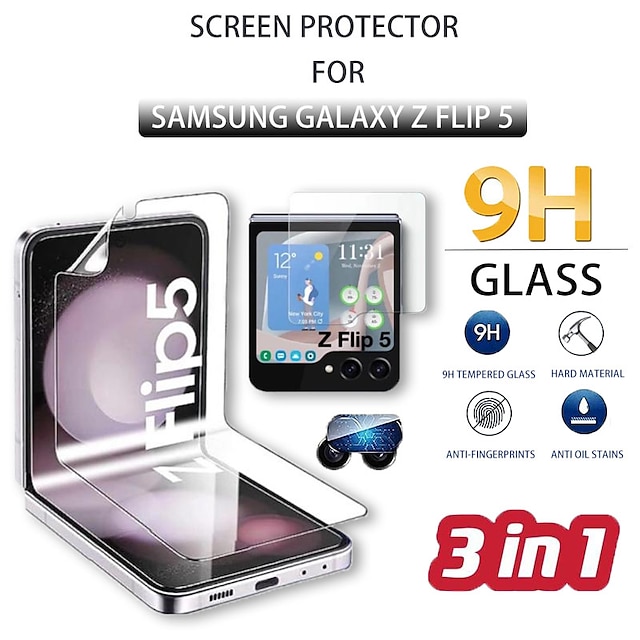  1 набор Защитная пленка Задний протектор экрана Назначение Samsung Galaxy Z Flip 5 Закаленное стекло Гидрогель ТПУ TPU Уровень защиты 9H Анти-пузыри Против отпечатков пальцев HD Ультратонкий