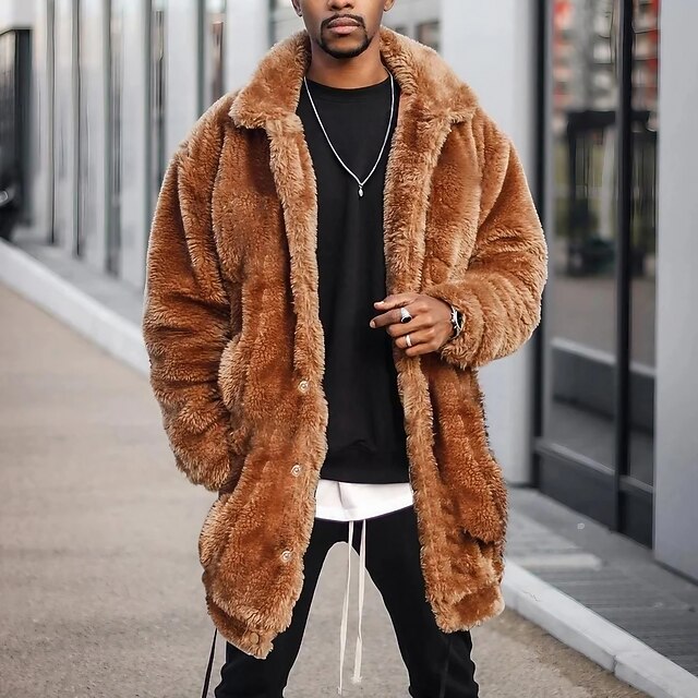 Men's Fleece Jacket Teddy Coat Outdoor Daily Wear Warm Button Pocket Fall Winter Plain Fashion Streetwear Lapel Regular Brown Jacket3