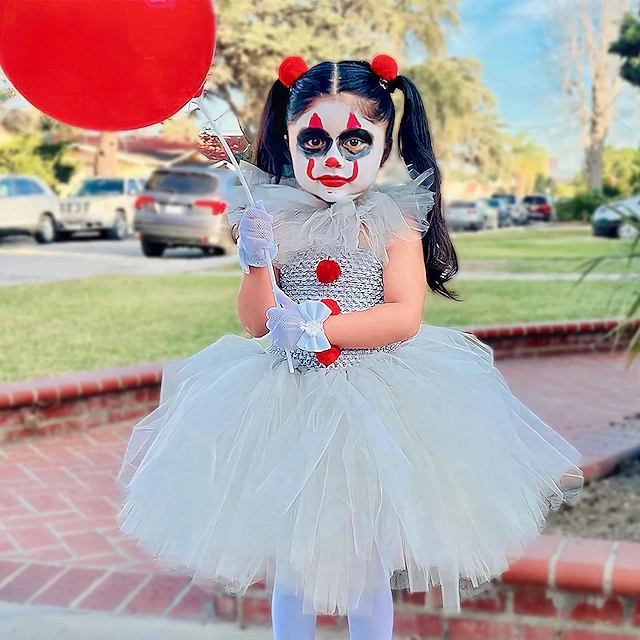 Clown Pennywise Halloween Dress Cosplay Costume Tutu It Carnival Costume Cosplay Scary Costume Kid's Girls' Carnival Masquerade Mardi Gras Performance Party Easy Halloween Costumes Dress Up 10