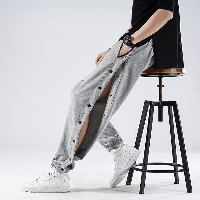  pantaloni da basket a strappo da uomo pantaloni della tuta pantaloni da jogging pantaloni a scatto con spacco alto elastico in vita tinta unita sport outdoor streetwear casual grigio ma37 nero ma37