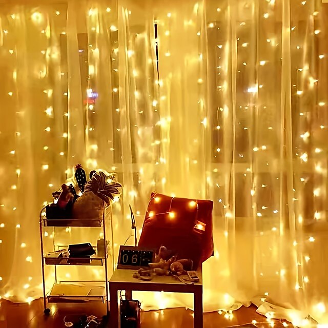  LED Window Curtain String Lights 3x3m Wedding Decoration 300 LEDs with 8 Lighting Modes Christmas Fairy Lights Home Décor Lights for Wedding Bedroom Party Garden Patio
