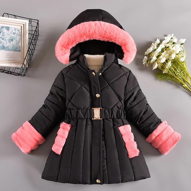  Kids Girls' Down Coat Solid Color Active School Coat Outerwear 2-12 Years Spring Black Pink Purple