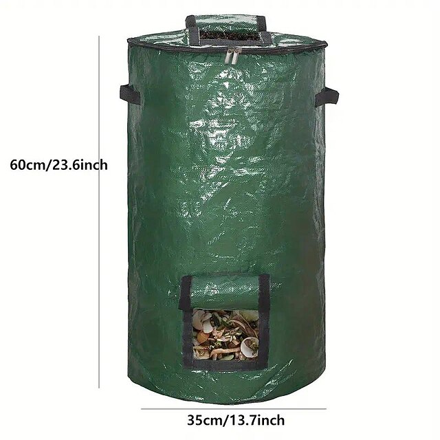 34 Gallon Compost Bin Bag, With Sunroof, Zippered Lid And Handle