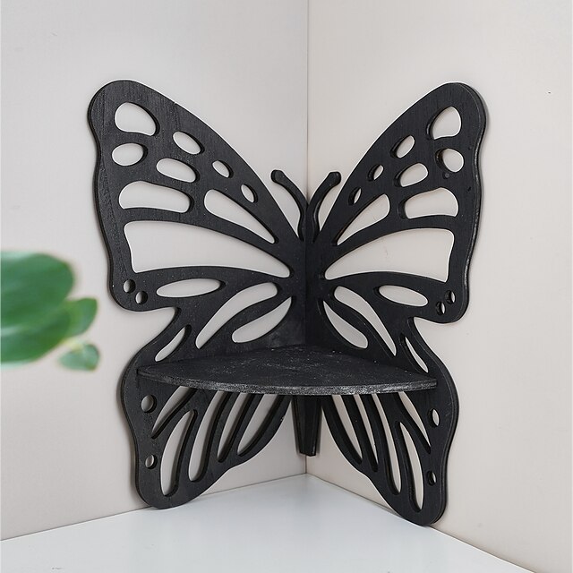 Elegant Wooden Butterfly Single Tier Wall Shelf for Home Decor and ...