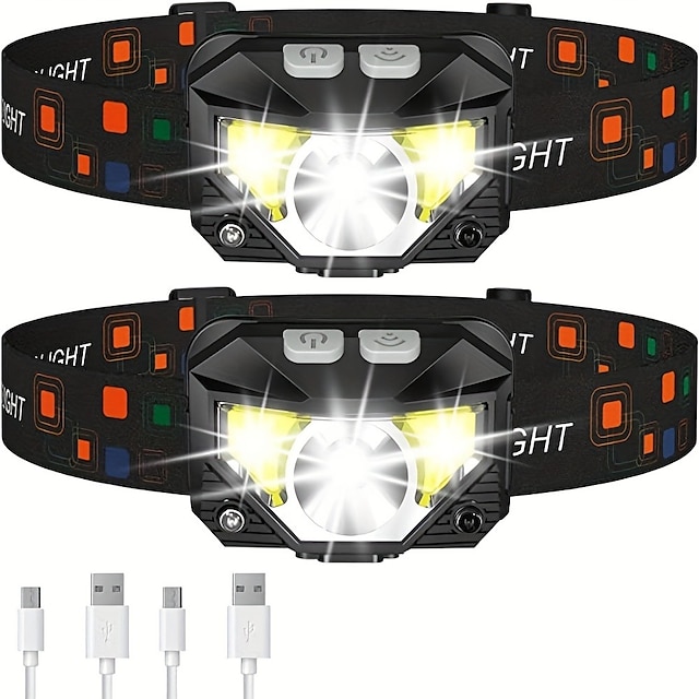  LED Sensing Red Light Fishing Headlight Mini USB Built-in Battery Versatile Lightweight COB Strong Bald Lamp
