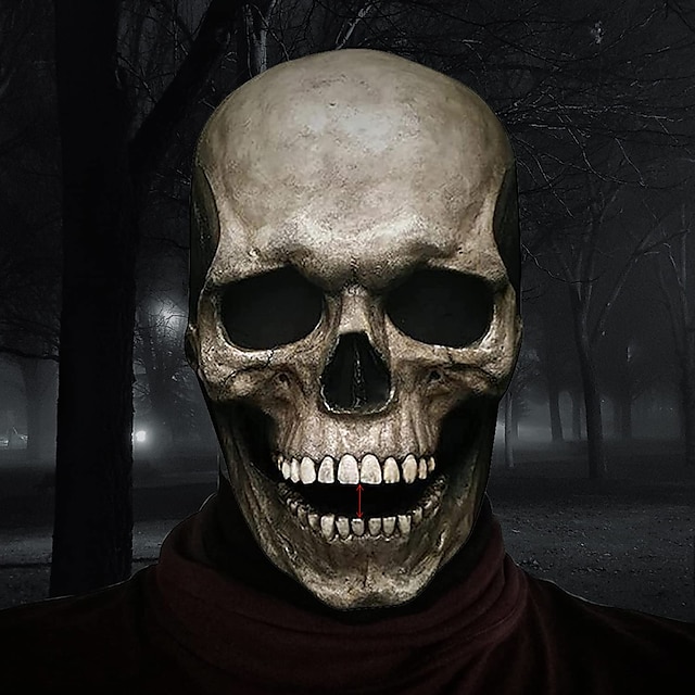  маска черепа на всю голову с подвижной челюстью, страшная маска на Хэллоуин, реалистичная латексная маска на голову