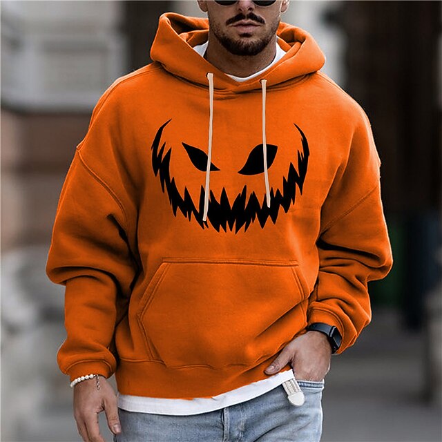 Men's Pumpkin Graphic Prints Hoodie Hoodies Sweatshirt Daily Classic Long Sleeve Hooded Halloween Holiday Going out Black Blue Print Spring &  Fall Designer4