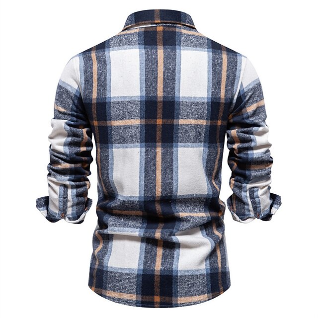 Men's Shirt Flannel Shirt Plaid Shirt Shirt Jacket Overshirt Shacket Plaid / Check Outdoor Daily Wear Light Blue White Navy Blue Green Long Sleeve Lapel Fall & Winter Clothing Apparel Pocket 12