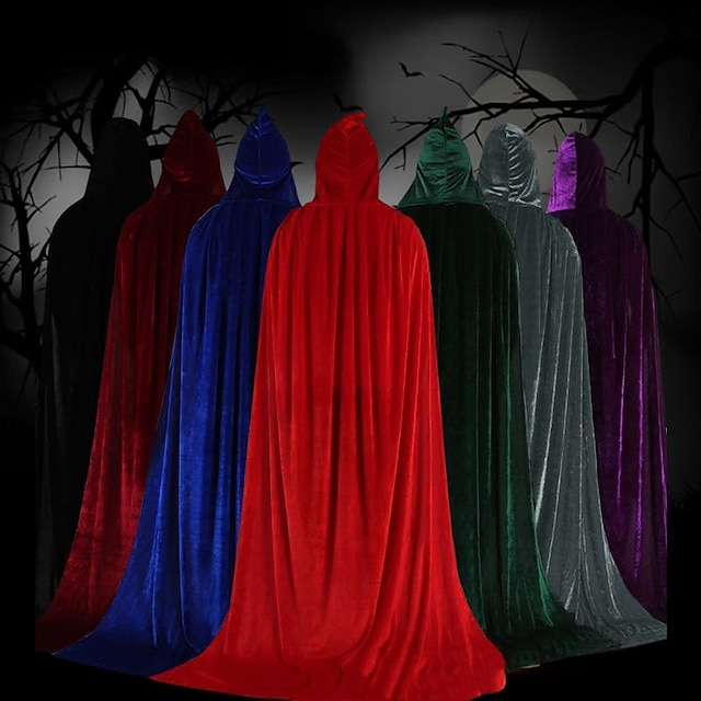  Capa de halloween, manto de bruxaria, capa para crianças, capa de veludo com capuz, cosplay, festa, assistente, manto