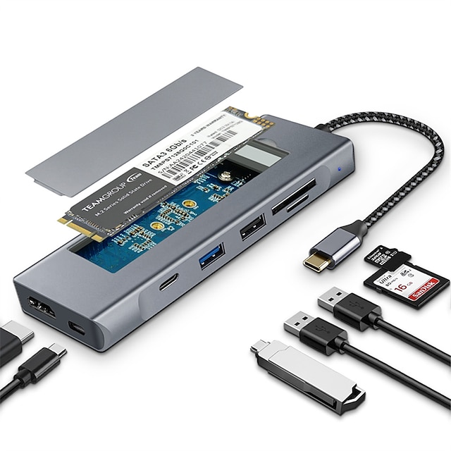  2023 nowy koncentrator USB 8 w 1 z funkcją przechowywania dysku USB typu C na stację dokującą do laptopa kompatybilną z HDMI dla macbook pro air m1 m2