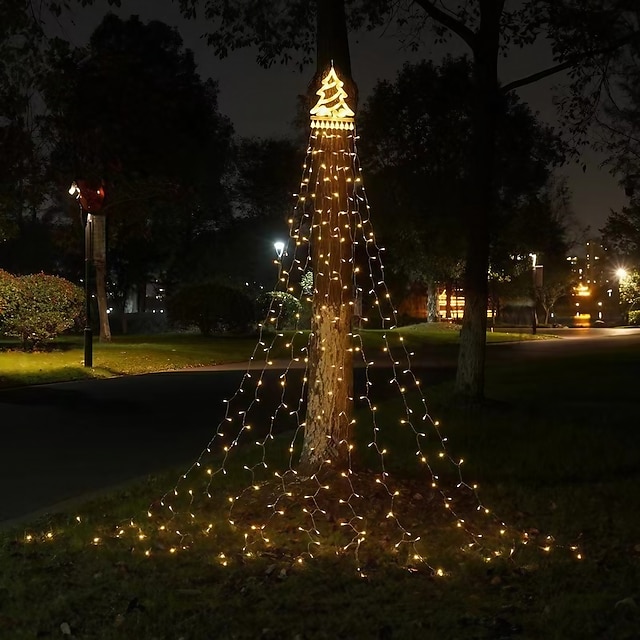  led juletrelys jule foss dekorasjon lys med topper 350 lysdioder 8 moduser innendørs solenergi utendørs lysstreng til hagefest hjemme ferie jul halloween Thanksgiving day
