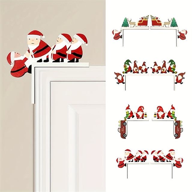  1 setti juhlava puinen joulukuusen koristelu - 4 tyyliä pöydän oven karmiin ja nurkkaan - joulupukki ja lomasisustus kotiin ja huoneeseen