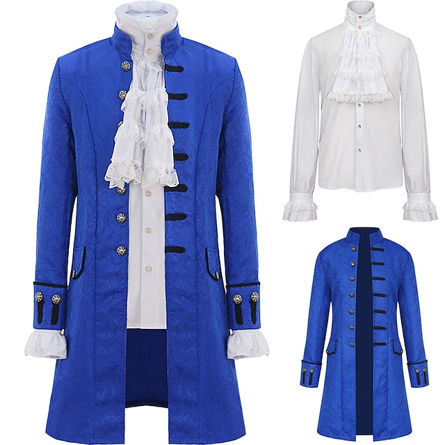  Men's Medieval Victorian Outfits 2 PCS Retro Vintage Steampunk Shirt Trench Coat Vampire Cosplay Costume Halloween Party Masquerade