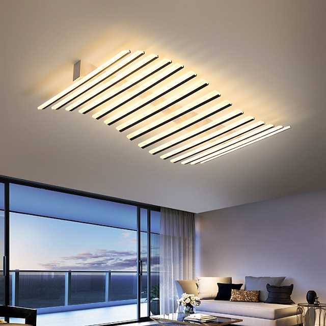  Rechteckige geometrische LED-Deckenleuchte, 12/15-Kopf, dimmbarer Kronleuchter für Schlafzimmer, Wohnzimmer, dimmbare Unterputz-Deckenleuchte, moderne lineare LED-Deckenleuchte, Leuchte – Welle