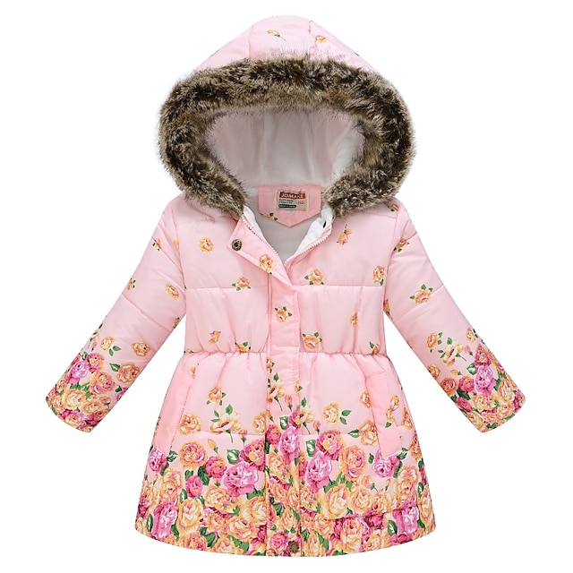  Kids Girls' Down Coat Graphic Fashion School Coat Outerwear 2-9 Years Spring 3164-3 red ink flower 3164-1 yellow flower 3002-6 light blue flowers