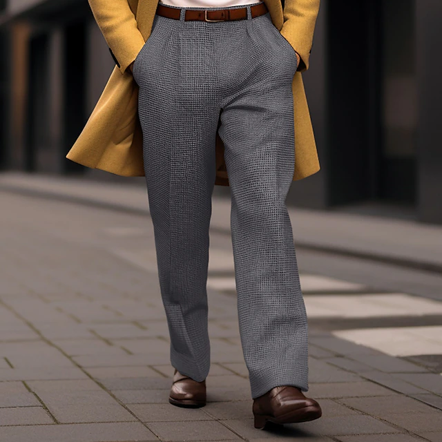 Men's Dress Pants Corduroy Pants Trousers Waffle Pants Front Pocket Straight Leg Plaid Comfort Business Daily Holiday Fashion Chic & Modern Black Navy Blue 5