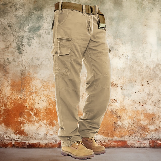 Men's Cargo Pants Cargo Trousers Work Pants Pocket Plain Comfort Breathable Outdoor Daily Going out Fashion Casual Army Yellow Black 6