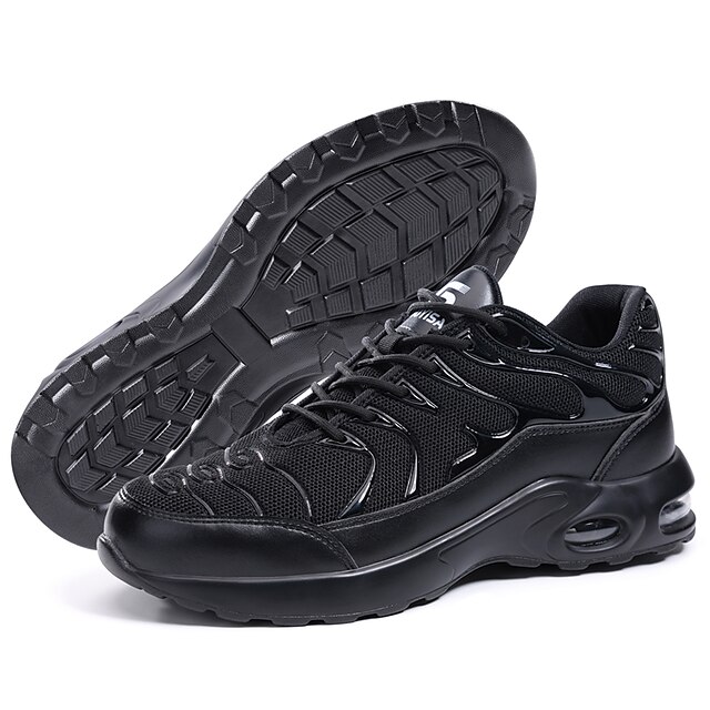  Hombre Zapatillas de deporte Zapatos con punta de acero Zapatillas de trabajo Zapatos de Seguridad Exterior Oficina y carrera Flying Weaving Transpirable Cómodo Cordones Negro Primavera Otoño