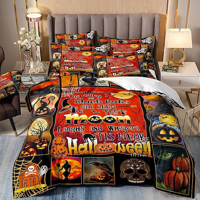 Halloween Theme Duvet Cover Set Ghost Zombie Bedding Witch Zombie Bed ...