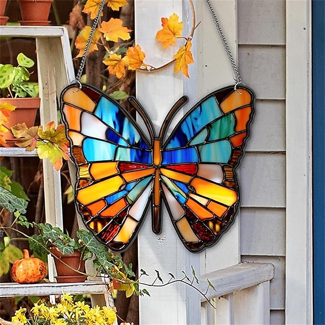  蝶のステンドサンキャッチャー1個 - ステンドグラスの窓に吊るしてご自宅、オフィス、キッチン、リビングルームの装飾に。