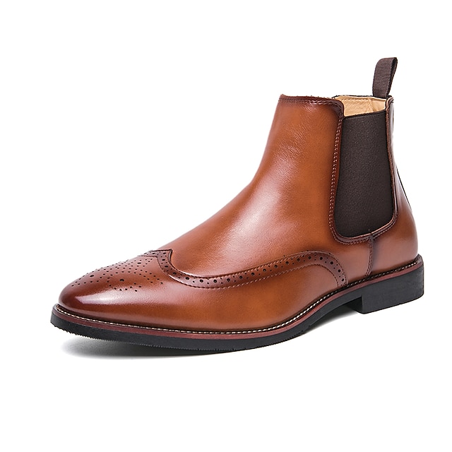  Bărbați Cizme Bullock Pantofi Pantofi rochie Casual Englezesc Zilnic Piele Originală Comfortabil Anti-Alunecare Cizme / Cizme la Gleznă Loafer Negru Maro Toamnă Iarnă
