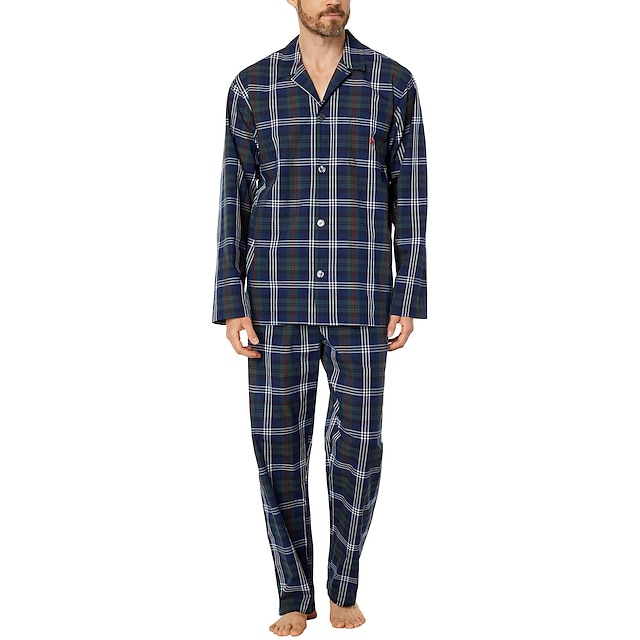  Per uomo loungewear Pigiami Set pigiama Top e pantalone del pigiama 2 pezzi A quadri Moda Informale Comoda Interni Giornaliero Cotone Comfort Bavero Manica lunga Camicia Pantalone A cordoncino Vita
