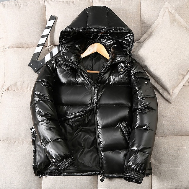  Men's Down Jacket Winter Coat Office & Career Date Casual Daily Outdoor Casual Solid / Plain Color Outerwear Clothing Apparel Silver Wine Black