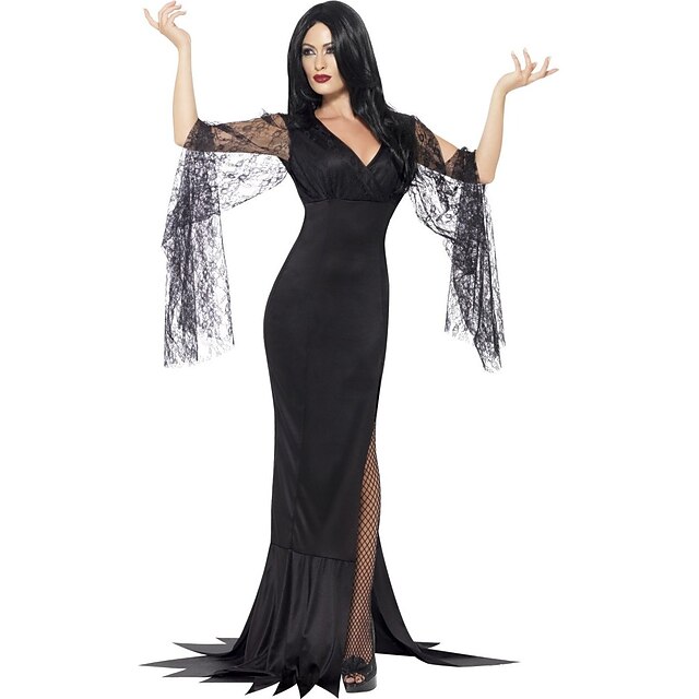 Addams család boszorkány Morticia Addams Walpurgis éjszaka Ruhák Felnőttek Női Punk és gótika Buli / Este Könnyű farsangi jelmez