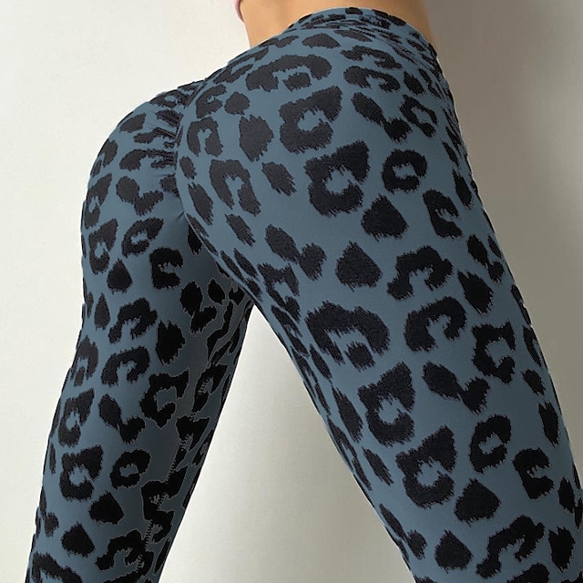  kvinners leggings scrunch rumpe leopardprint høy midje yoga fitness gym trening leggings bukser rumpe lift spandex sport aktivt tøy høy elastisitet skinny