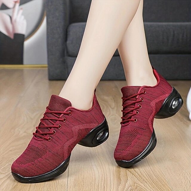 Women's Arch Support Dance Shoes Lace Up Air Cushion Mesh Sneakers with Soft Sole Comfort for