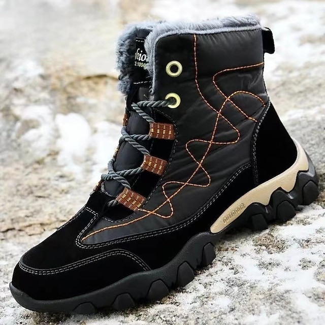  Men's Boots Snow Boots Hiking Boots Winter Shoes Trekking Shoes Fleece lined Casual Outdoor Daily Cloth Warm Breathable Comfortable Lace-up Black Brown Color Block Fall Winter