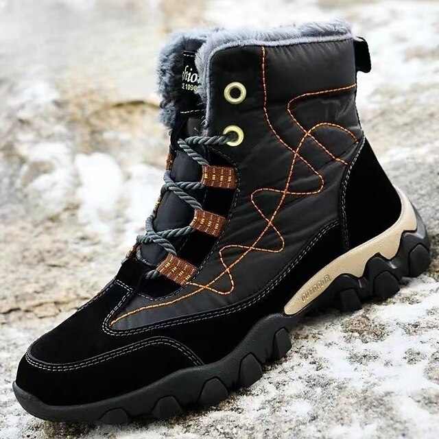 Men's Black Winter Hiking Boots with Warm Plush Lining and Waterproof Design - Non-Slip Outdoor Snow Boots for Cold Weather 7