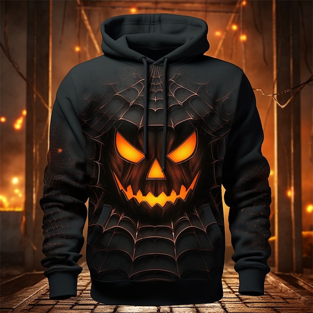  Pumpkin Graphic Prints Grimace Daily Classic Casual 3D Print Men's Halloween Holiday Going out Hoodie Pullover Hoodies Dark Yellow Black Orange Hooded Long Sleeve Spring &  Fall Print Designer