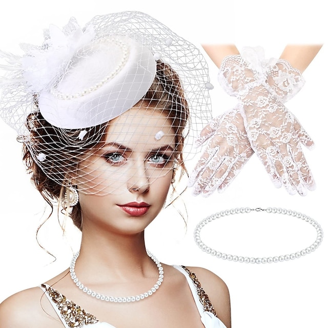  Vintage 1920s The Great Gatsby Headpiece Accessories Set Necklace Charleston Women's Masquerade Festival Gloves