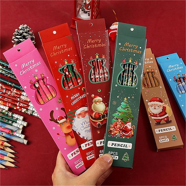  6 τμχ/σετ χριστουγεννιάτικο αστείο μολύβι κάλτσες γεμιστή δώρα για παιδιά σχολικά είδη μπομπονιέρες για πάρτι επιβράβευση τάξης μολύβι hb